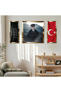 Gold Aynalı Pleksi Çerçeveli Atatürk Türk Bayrağı Ve Gazi Mustafa Kemal Imzası Kare Tablo Seti