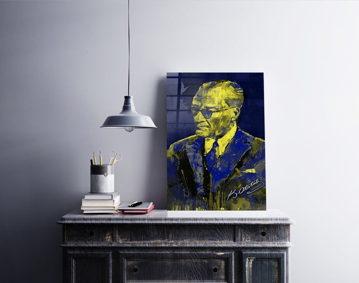 Sarı Lacivert Atatürk Cam Tablo