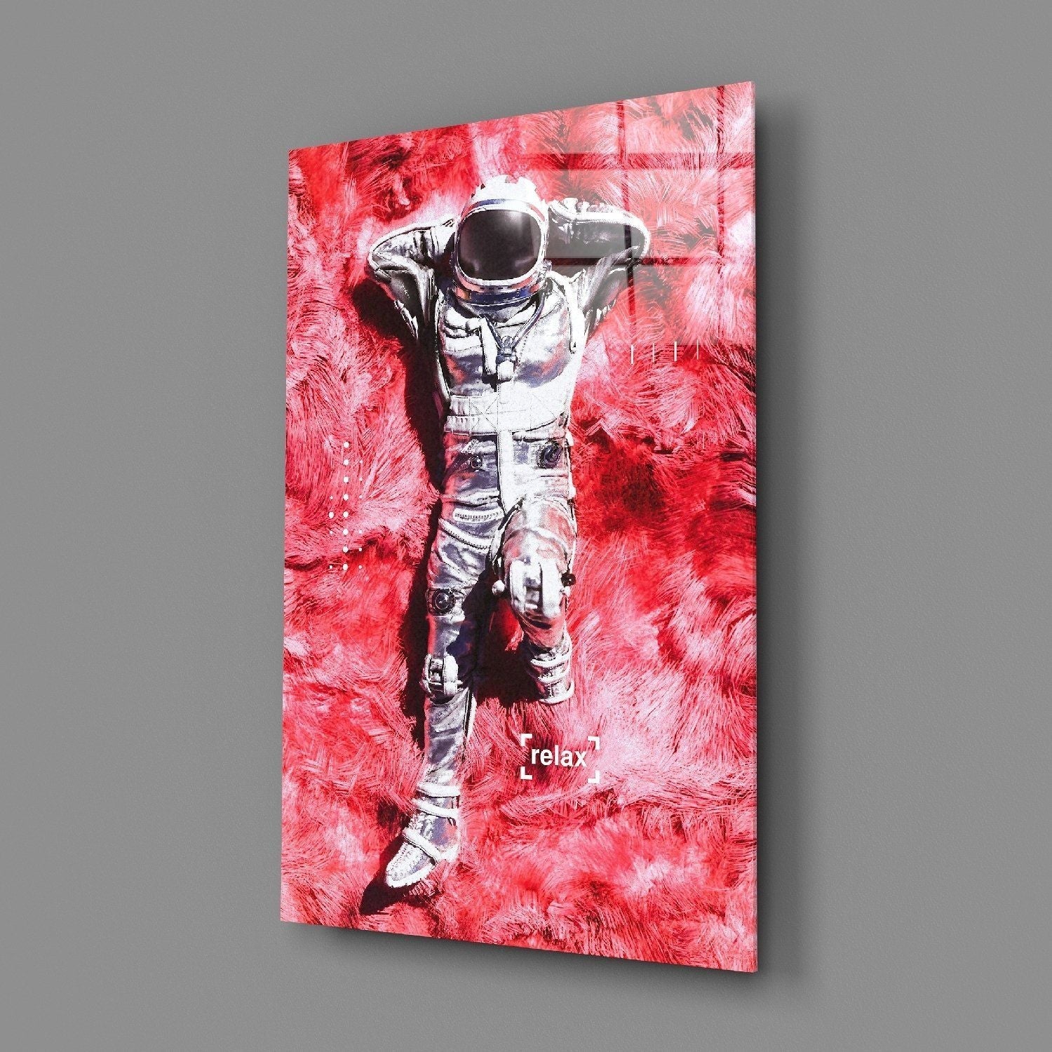 Astronot ve Uzay Çimenleri Cam Tablo