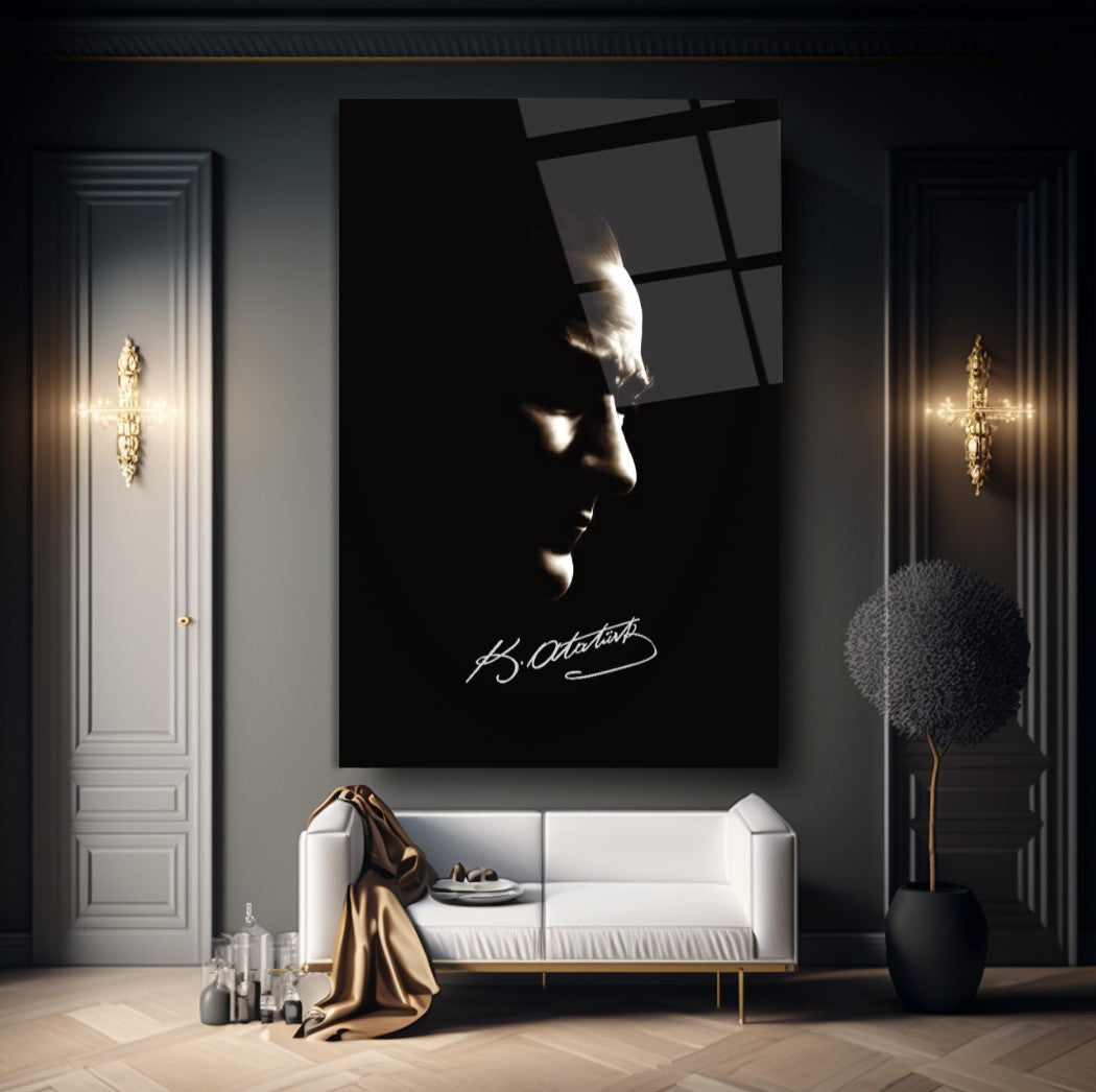 Atatürk Silüeti ve İmzası Cam Tablo