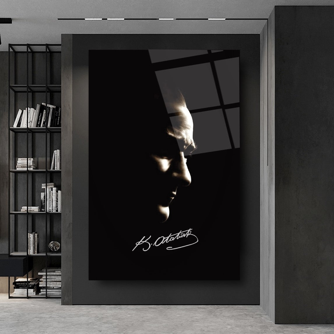 Atatürk Silüeti ve İmzası Cam Tablo