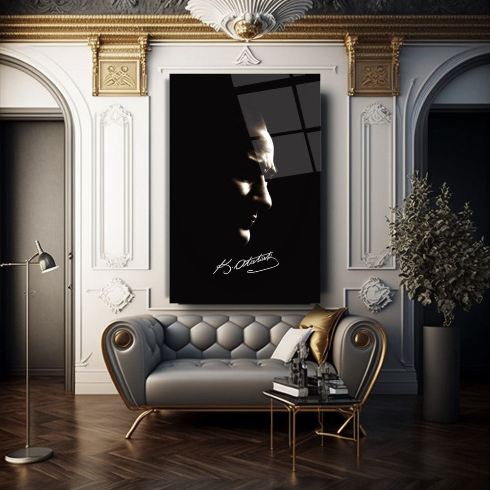 Atatürk Silüeti ve İmzası Cam Tablo