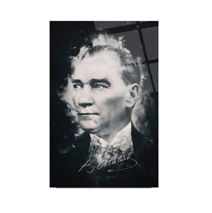 Atatürk Silüeti ve İmzası Cam Tablo