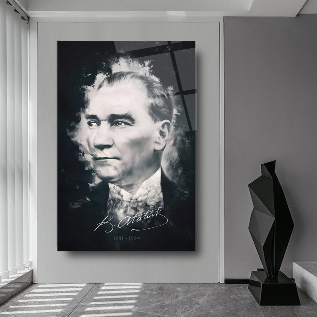 Atatürk Silüeti ve İmzası Cam Tablo