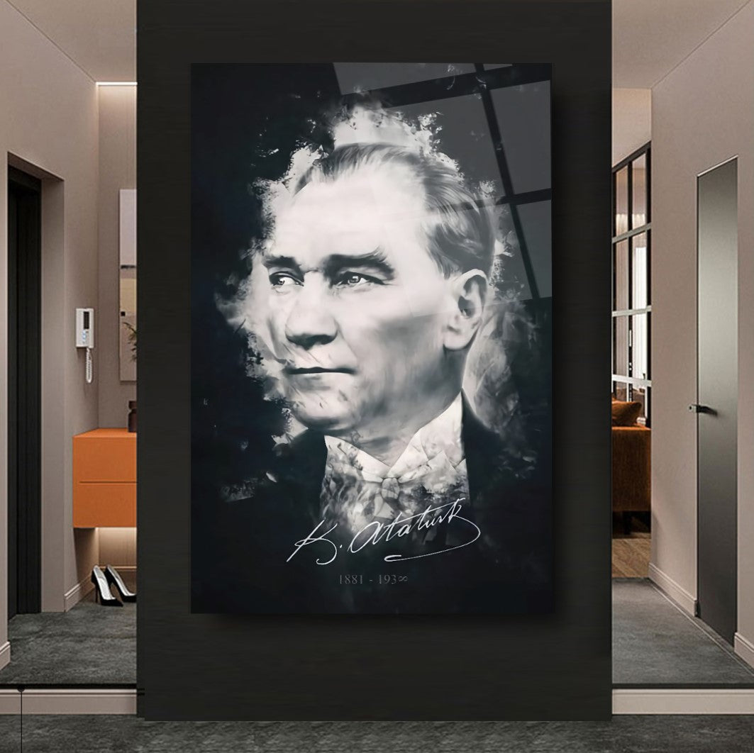 Atatürk Silüeti ve İmzası Cam Tablo