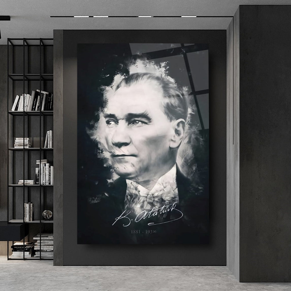 Atatürk Silüeti ve İmzası Cam Tablo