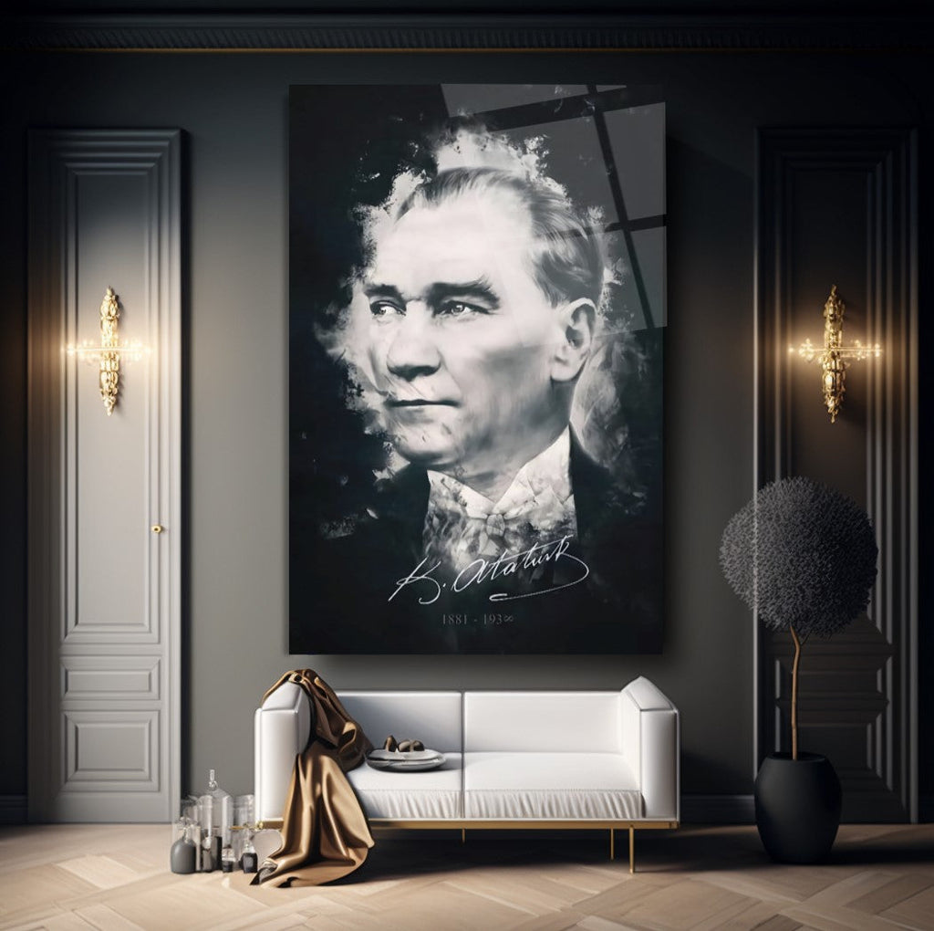 Atatürk Silüeti ve İmzası Cam Tablo