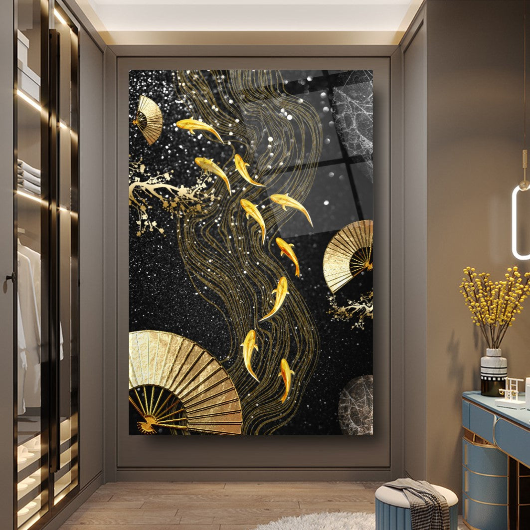 Gold Balıklar Cam Tablo