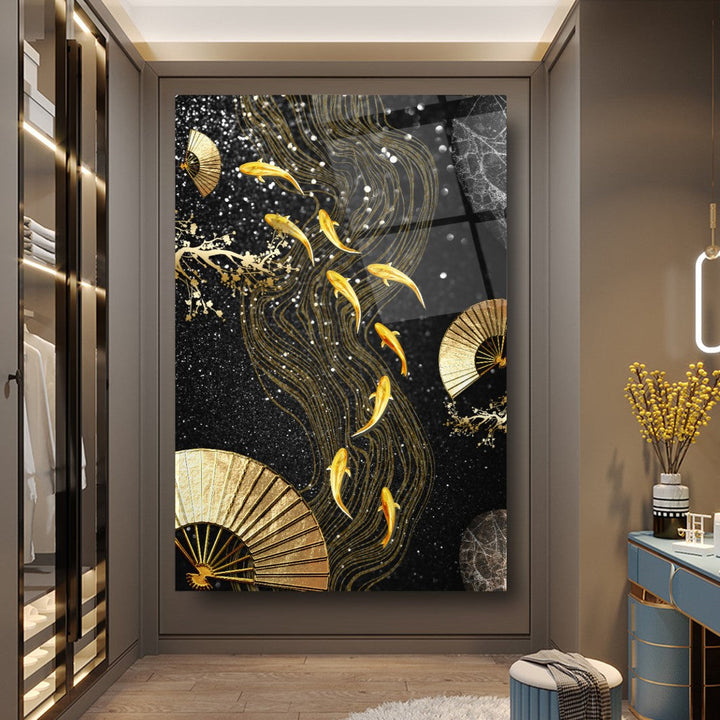Gold Balıklar Cam Tablo