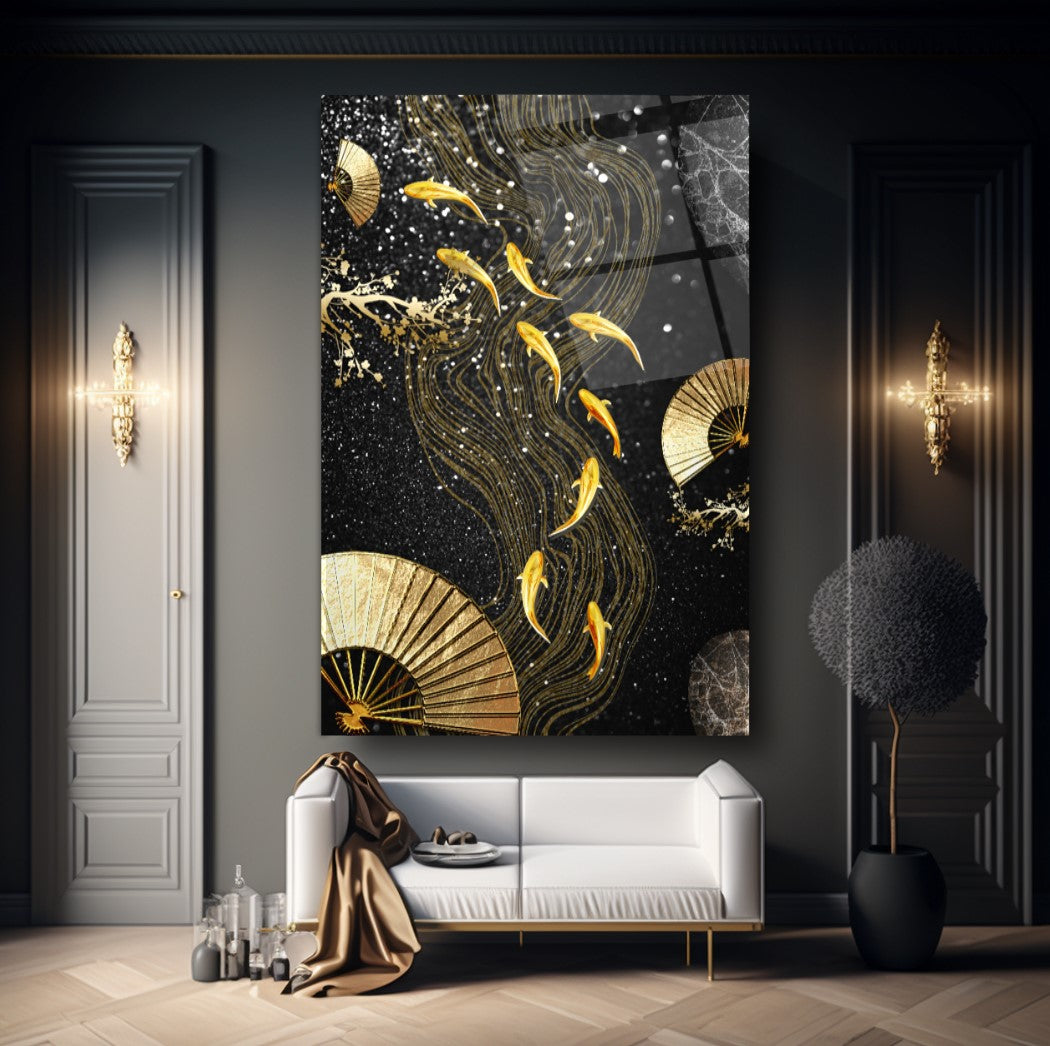 Gold Balıklar Cam Tablo