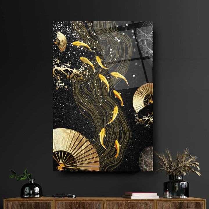 Gold Balıklar Cam Tablo