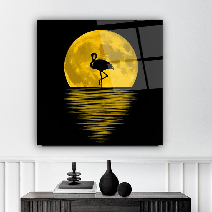 Ay Manzarası ve Flamingo Cam Tablo