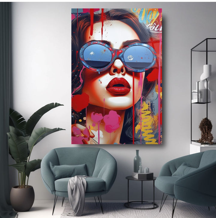 Pop Art Kadın  Cam Tablo