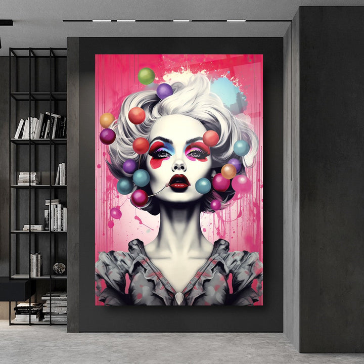 Kadın Pop Art Cam Tablo