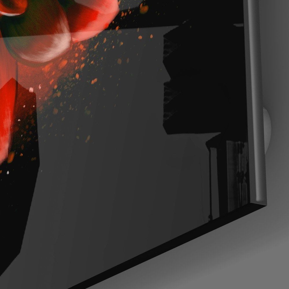 Kırmızı Lotus Cam Tablo