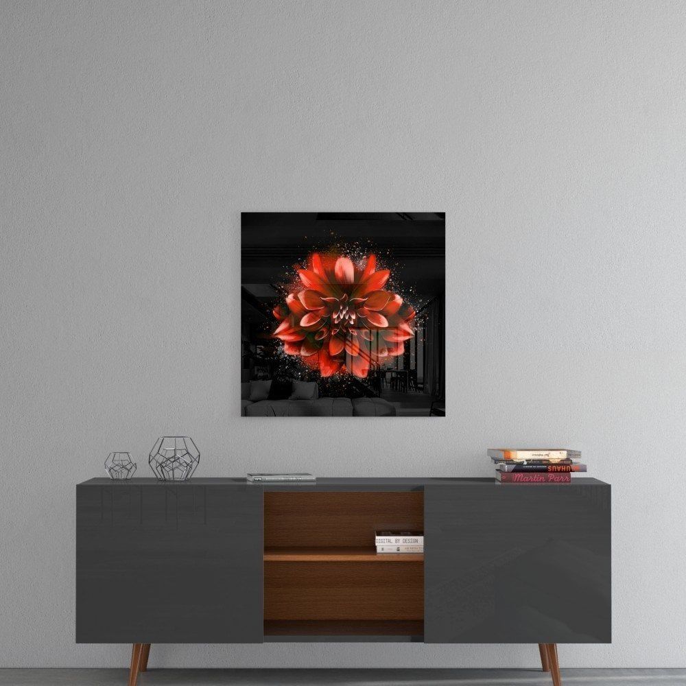 Kırmızı Lotus Cam Tablo