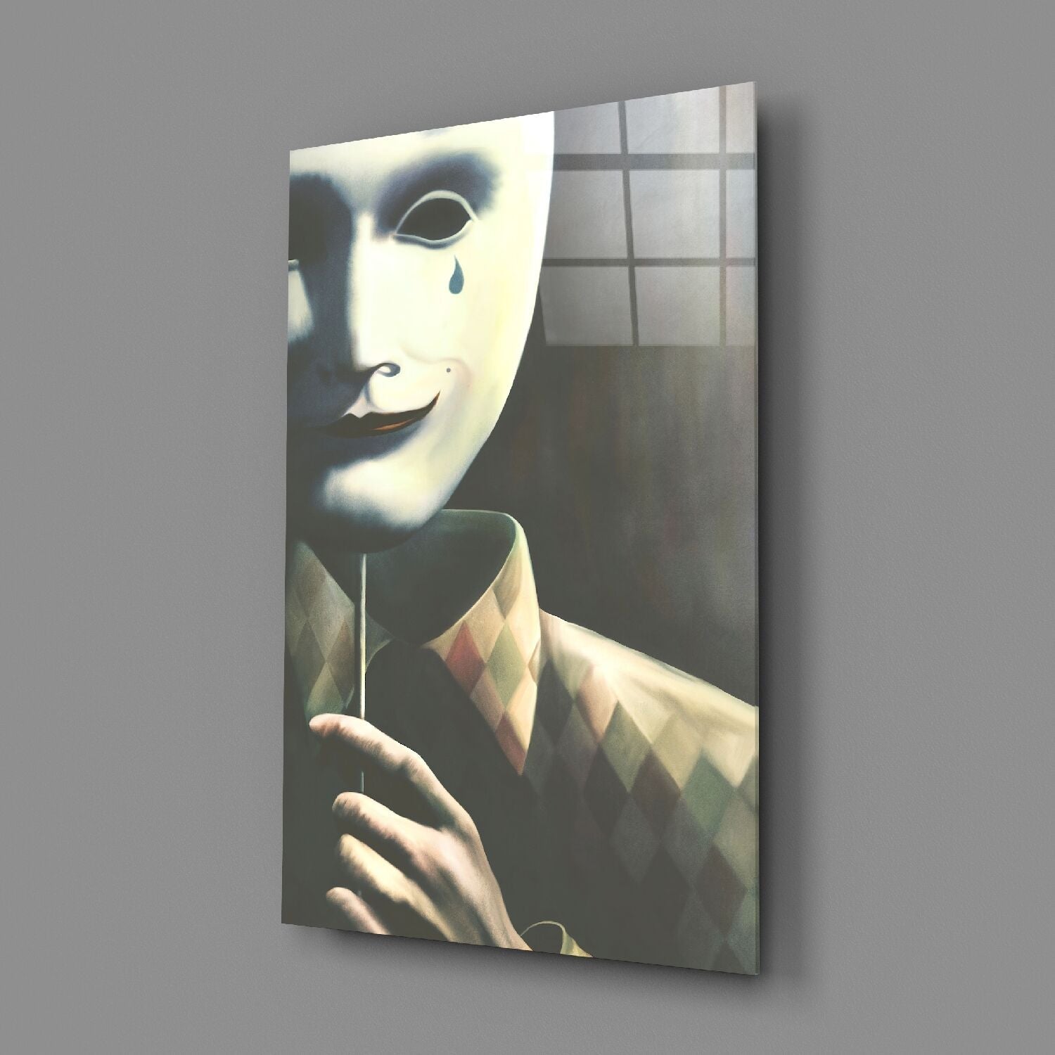Maske ve Üzgünlük Cam Tablo