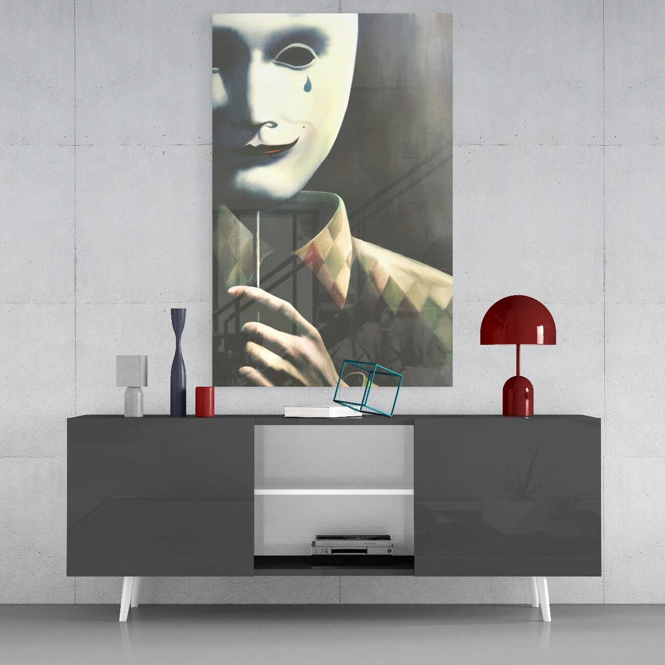 Maske ve Üzgünlük Cam Tablo