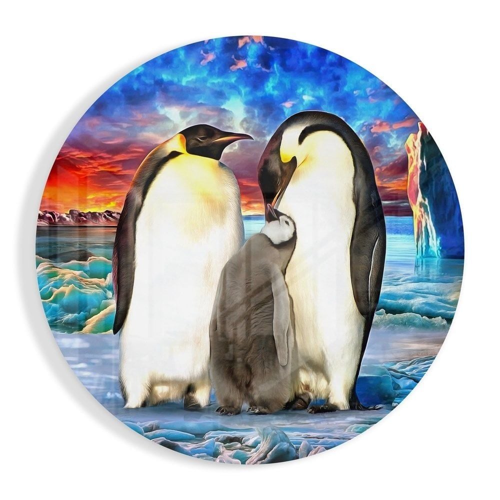 Penguen Ailesi Cam Tablo