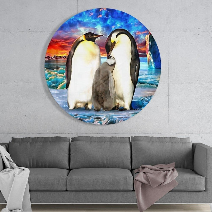 Penguen Ailesi Cam Tablo