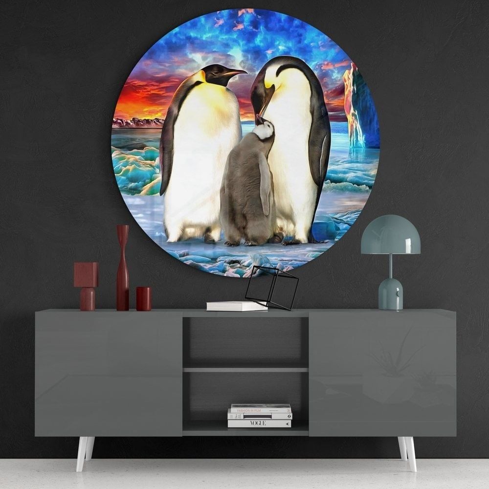 Penguen Ailesi Cam Tablo