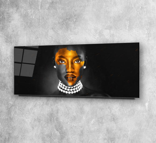 Afrikalı Kadın Panoramik Cam Tablo