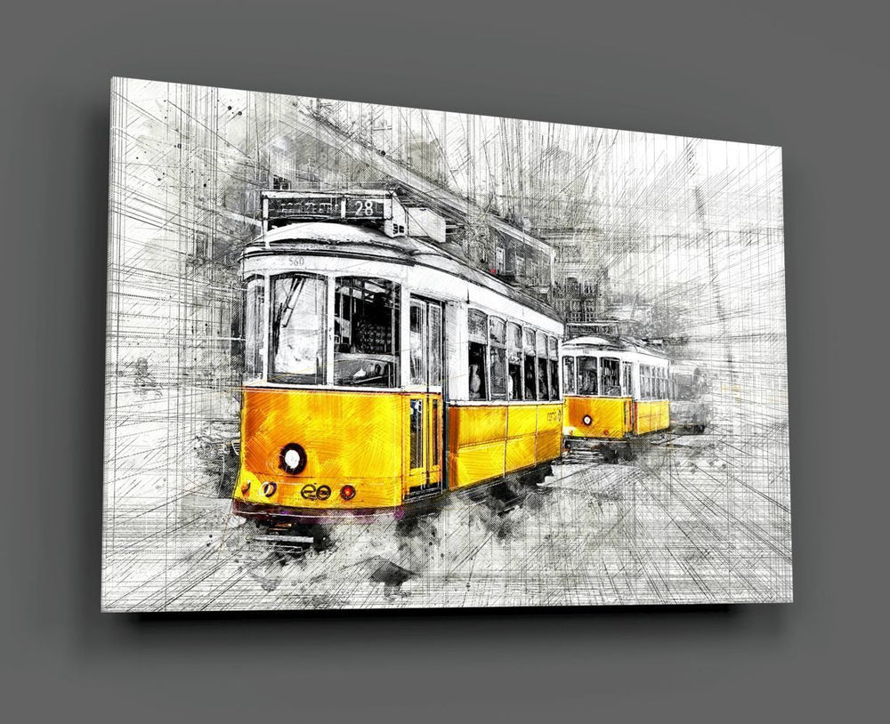 Sarı Tramvay Basel Cam Tablo