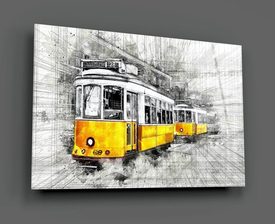 Sarı Tramvay Basel Cam Tablo