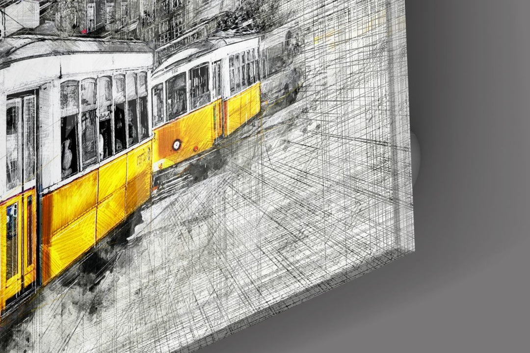 Sarı Tramvay Basel Cam Tablo
