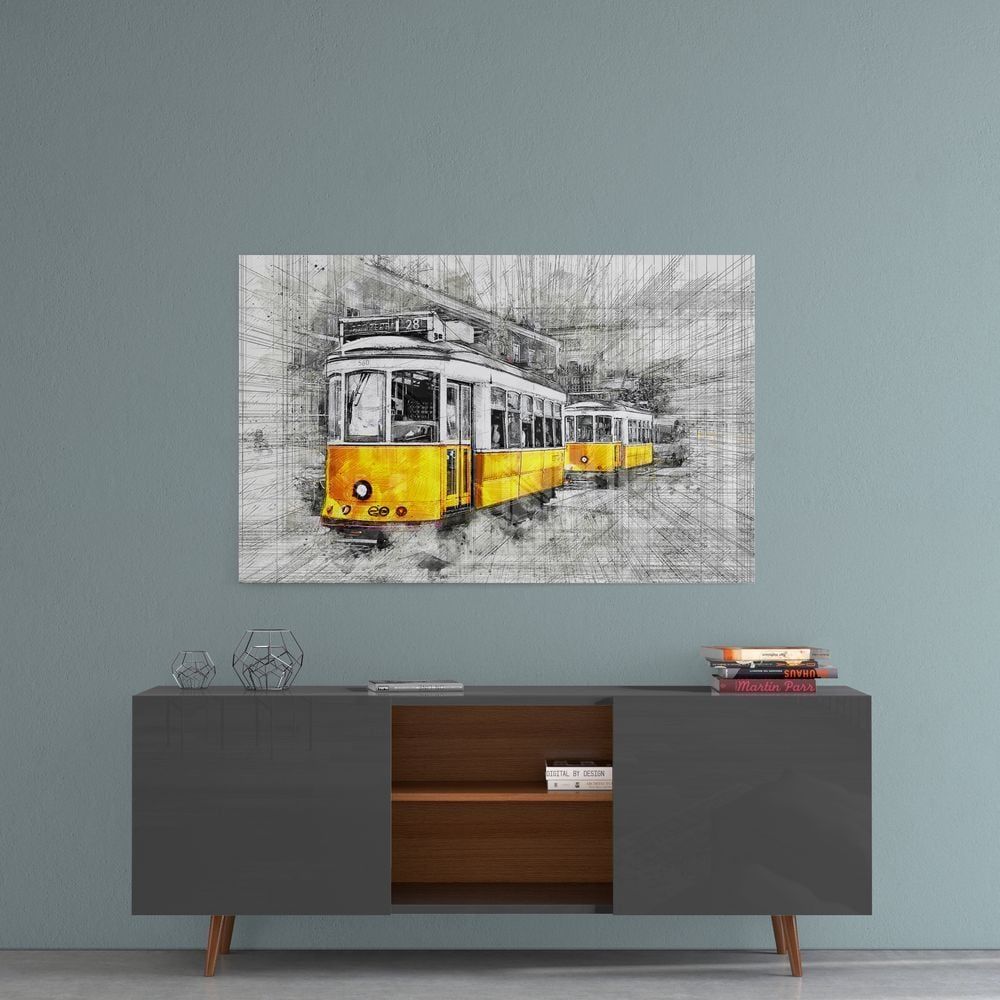 Sarı Tramvay Basel Cam Tablo
