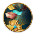 Gold Yapraklar Yuvarlak Cam Tablo