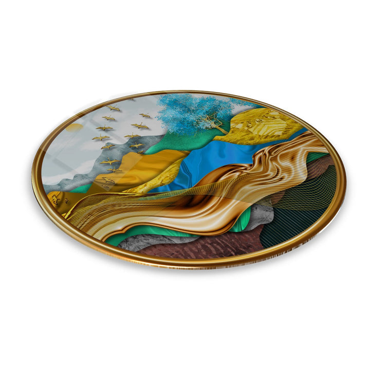 Gold Desenler Yuvarlak Cam Tablo