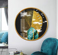 Gold Yapraklar Yuvarlak Cam Tablo