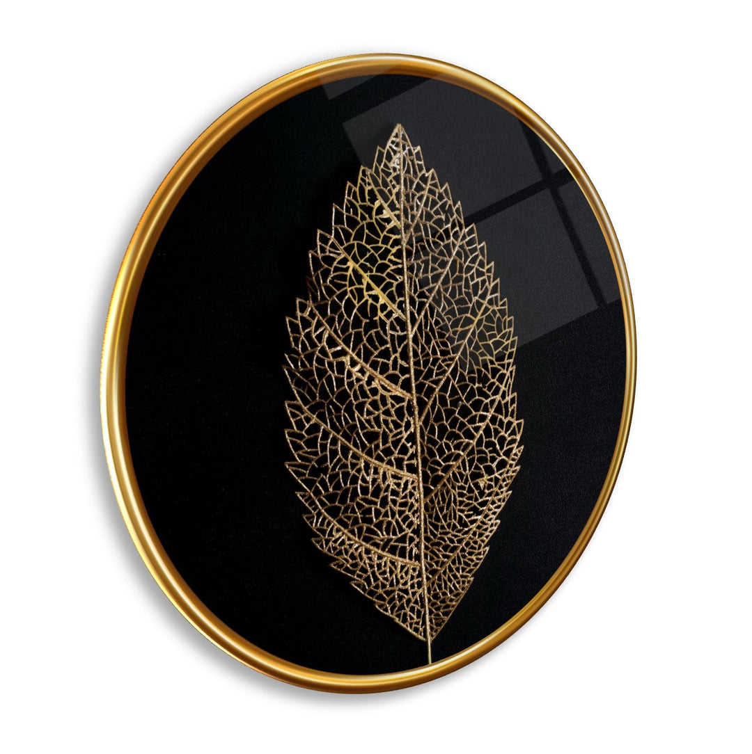 Gold Yaprak Yuvarlak Cam Tablo