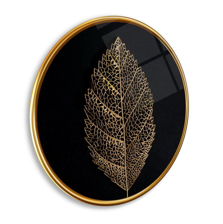 Gold Yaprak Yuvarlak Cam Tablo