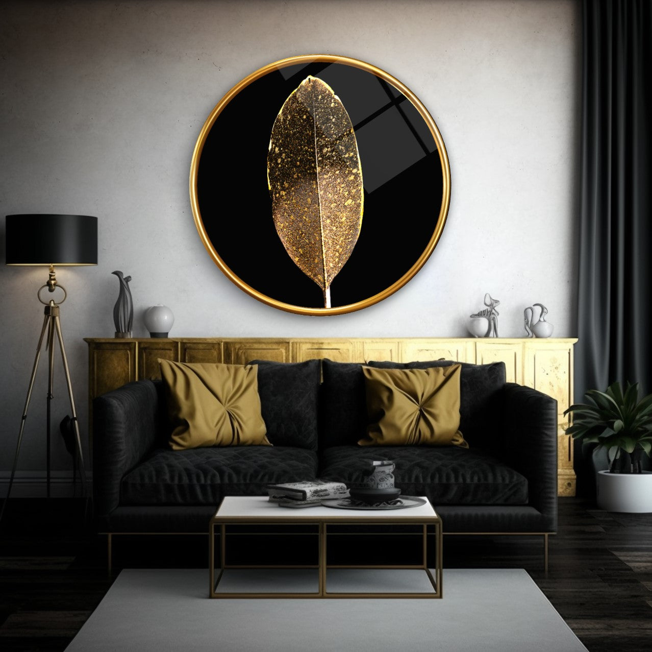 Gold Tüy Yuvarlak Cam Tablo