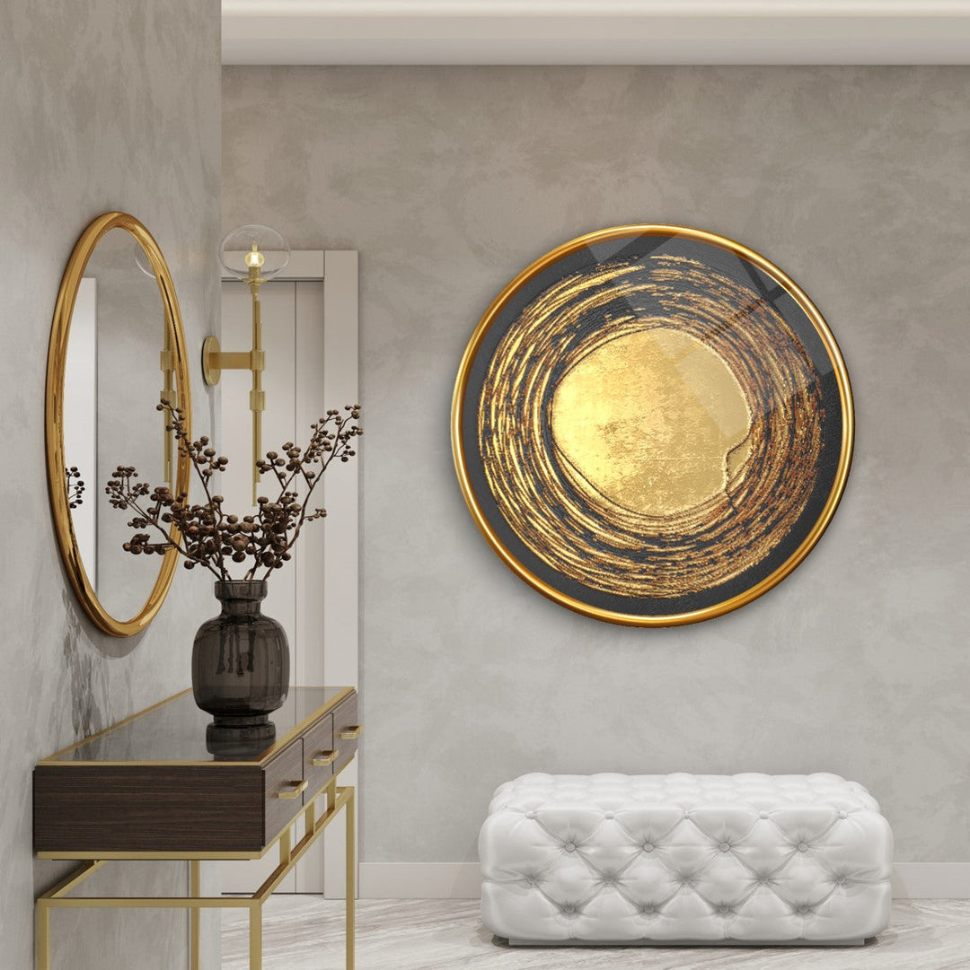 Gold Desen Yuvarlak Cam Tablo