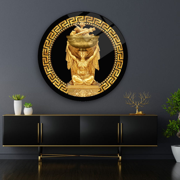 Antik Gold Yuvarlak Cam Tablo