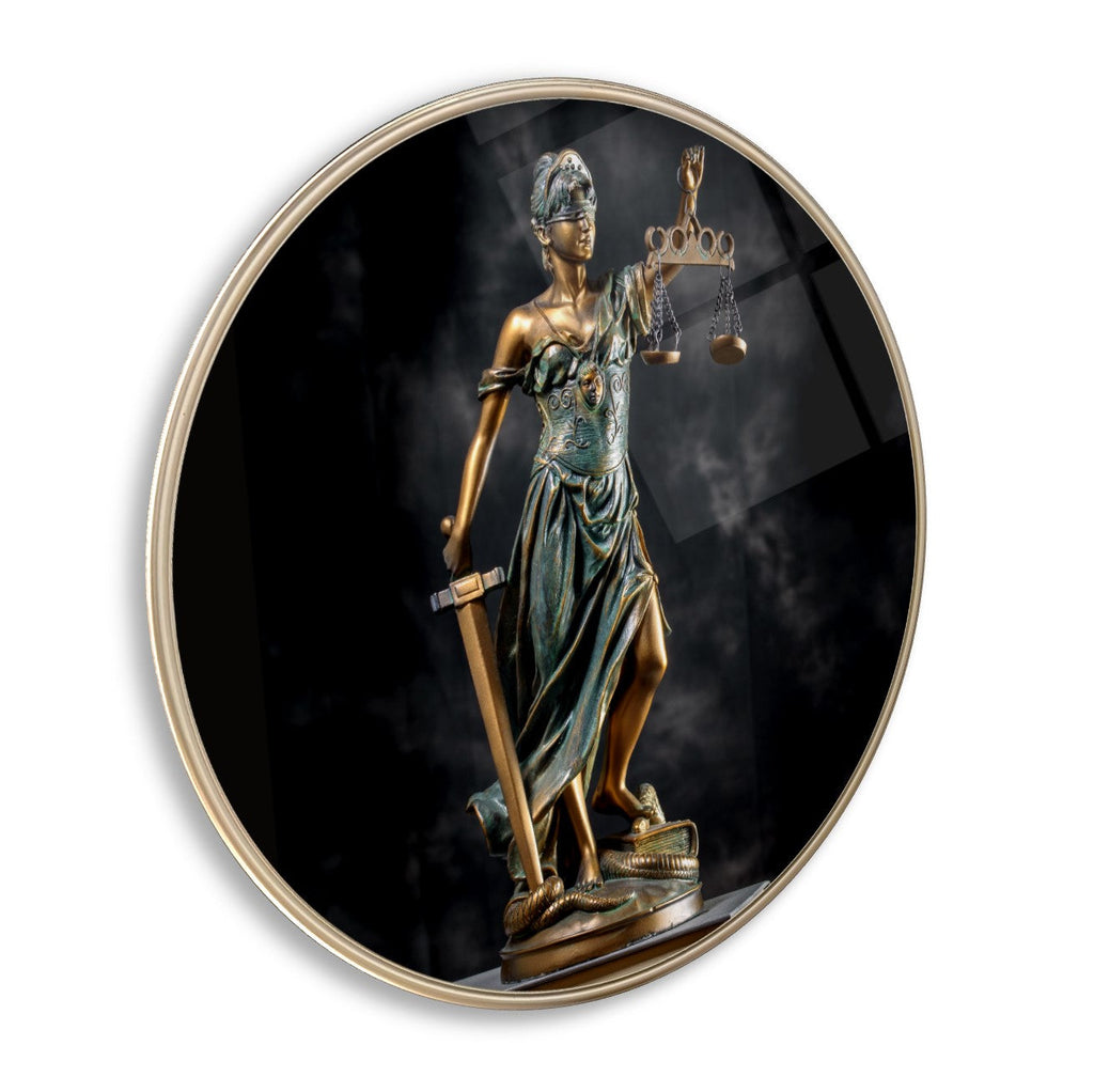 Themis Heykeli Yuvarlak Cam Tablo