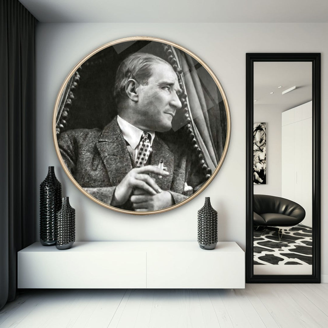 Atatürk Yuvarlak Cam Tablo