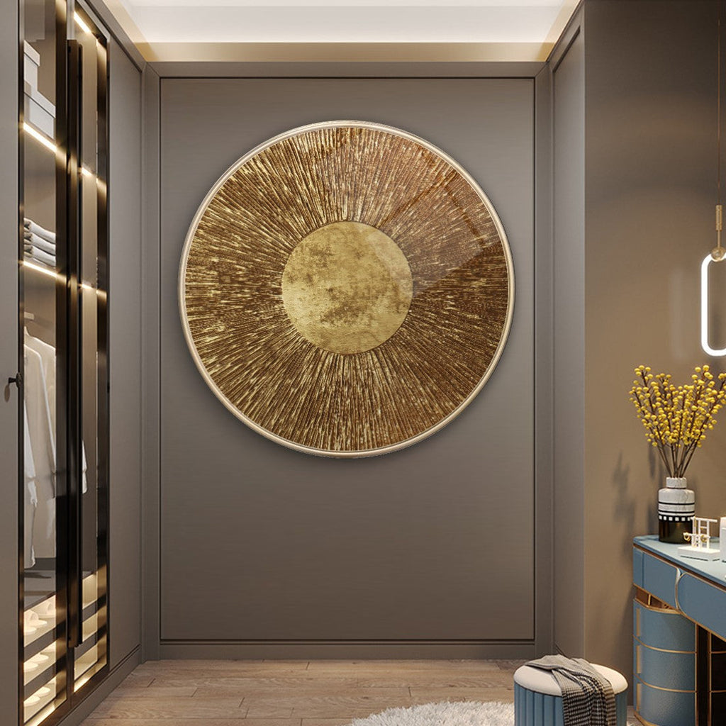 Gold Desen Yuvarlak Cam Tablo