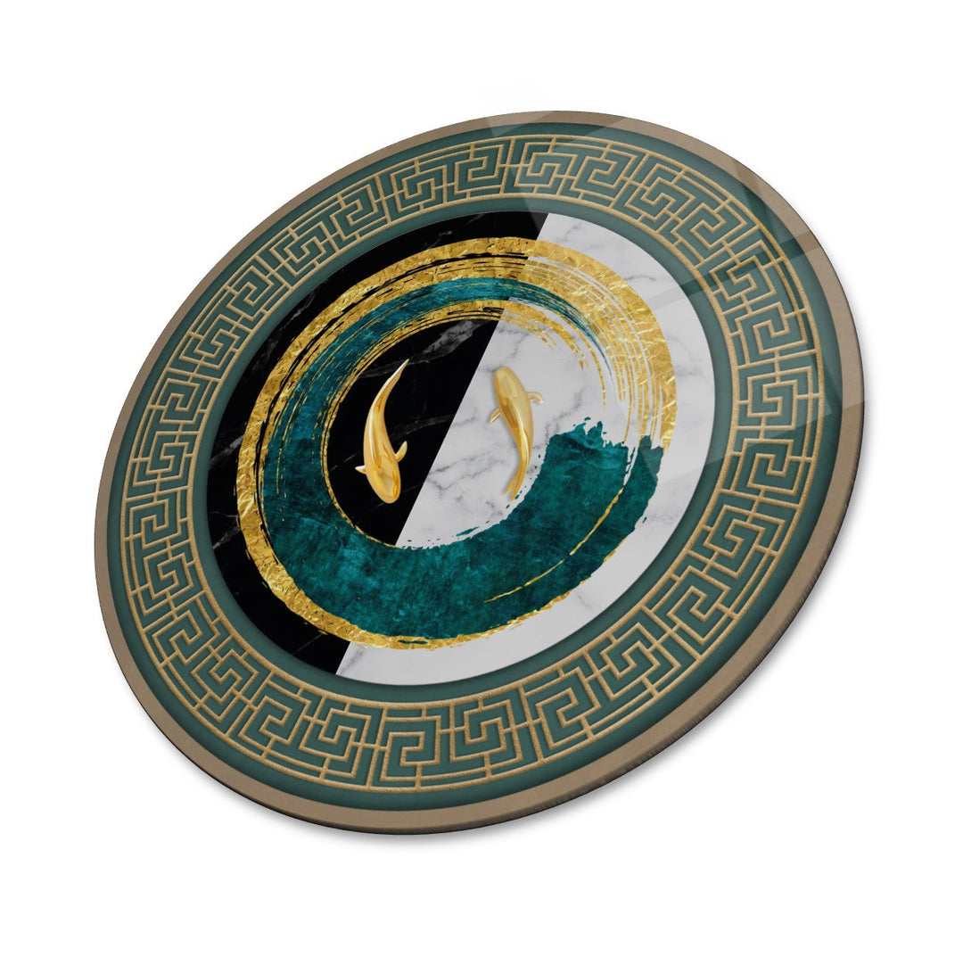 Gold Balıklar Yuvarlak Cam Tablo