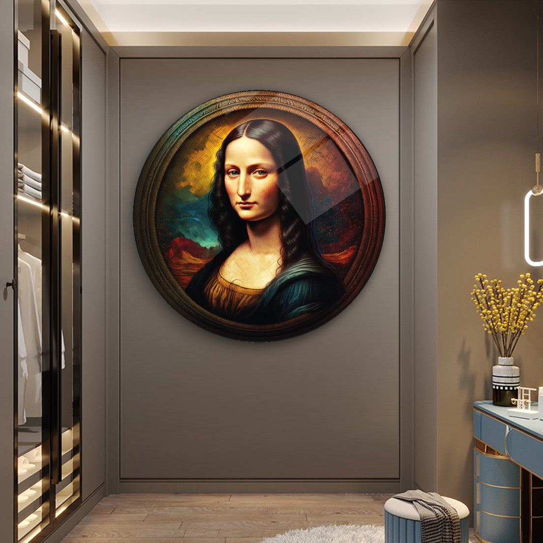 Mona Lisa Yuvarlak Cam Tablo
