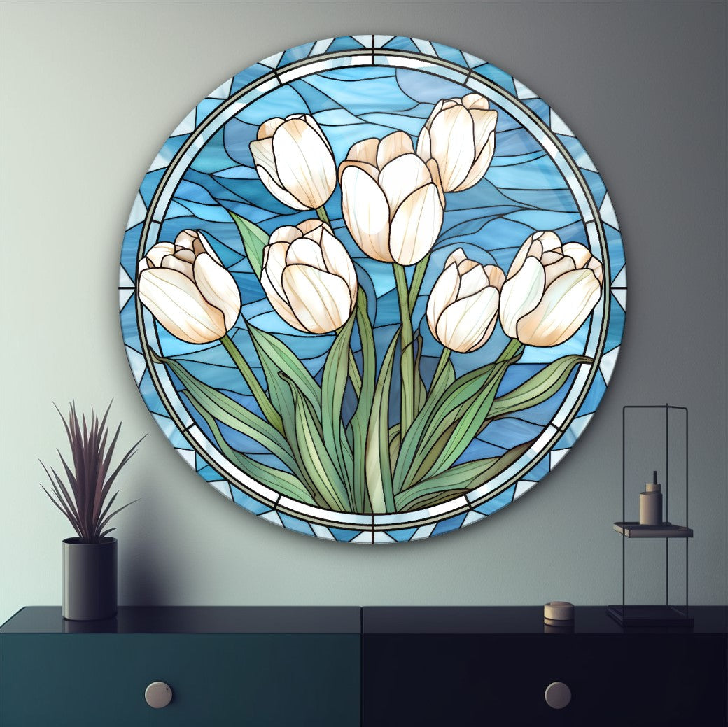 Vitray Görünümlü Çiçek Cam Tablo
