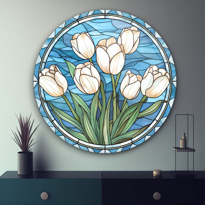 Vitray Görünümlü Çiçek Cam Tablo