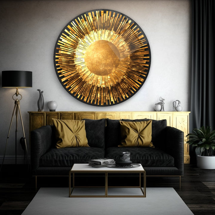 Gold Soyut Yuvarlak Cam Tablo